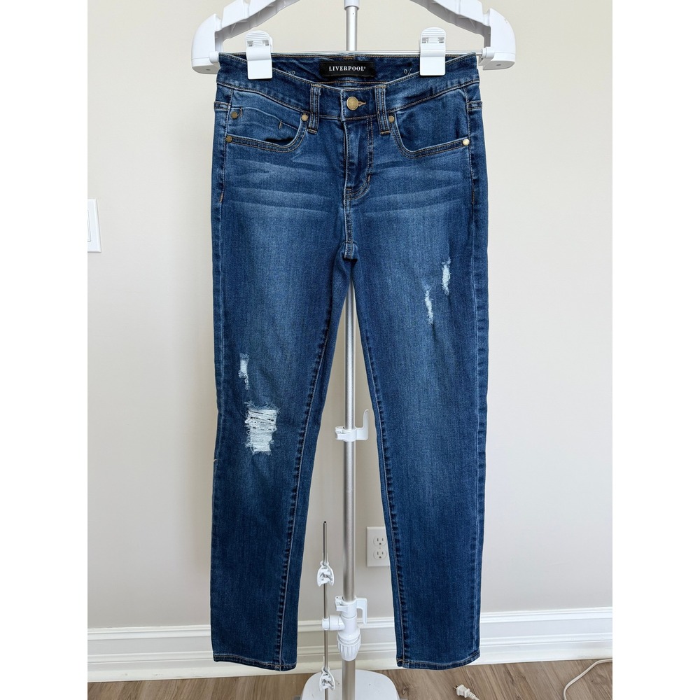Liverpool Jeans Women 0/25 Blue Cotton Blend Distressed Skinny Denim Stretch